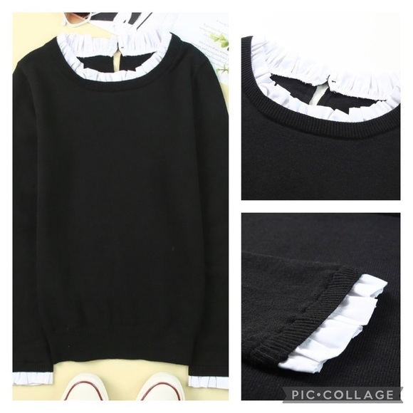 Black Sweater w/White Collar & Cuffs - Picture 4 of 7